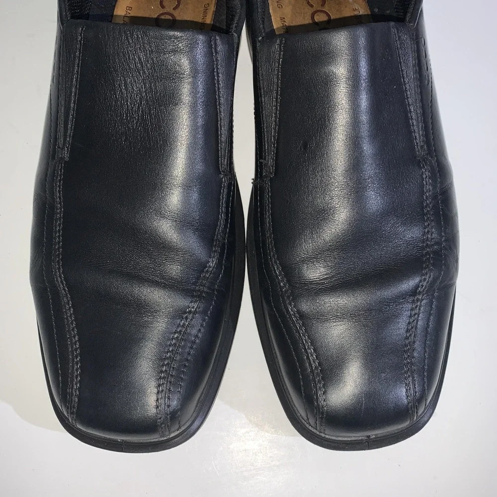 ECCO Shoes Mens Size 9.5 Black Leather Slip On Loafers Square Toe Dress EU 43